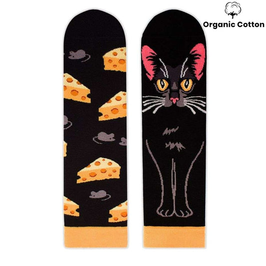 quirky black cat socks cheese design unisex cotton socks
fun cat socks with cheese and mouse pattern organic cotton
novelty black cat socks colourful pattern breathable cotton
unisex cat socks black with cheese print soft organic cotton