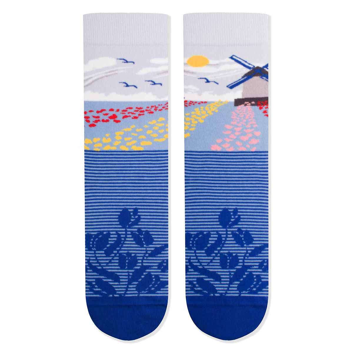 Arty socks with Tulips and Mills - Blue