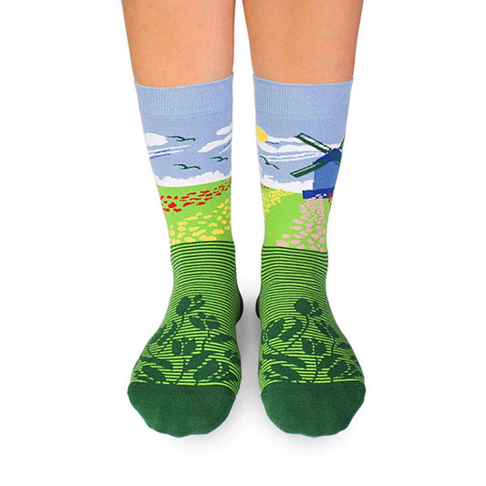 Arty socks with Tulips and Mills - Green