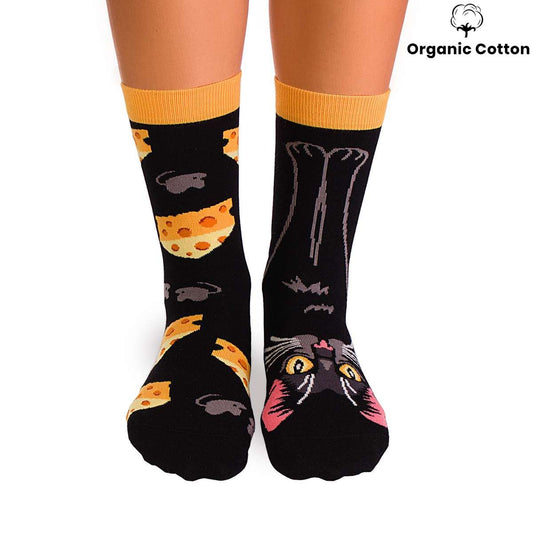 quirky black cat socks cheese design unisex cotton socks
fun cat socks with cheese and mouse pattern organic cotton
novelty black cat socks colourful pattern breathable cotton
unisex cat socks black with cheese print soft organic cotton