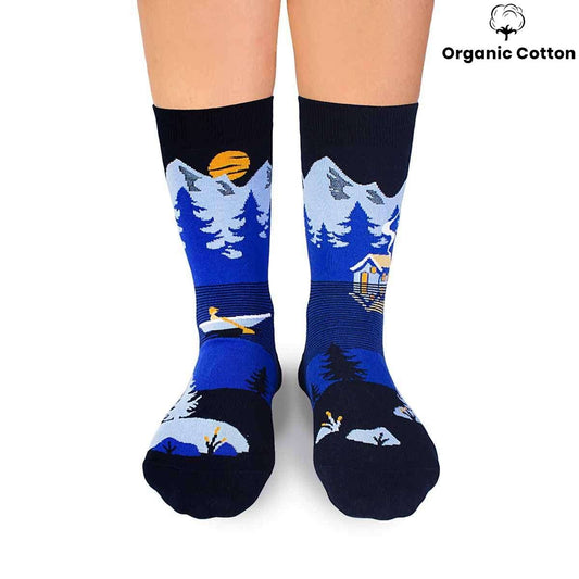 Mountain Blue Novelty Socks Organic Cotton - SocksFusion
