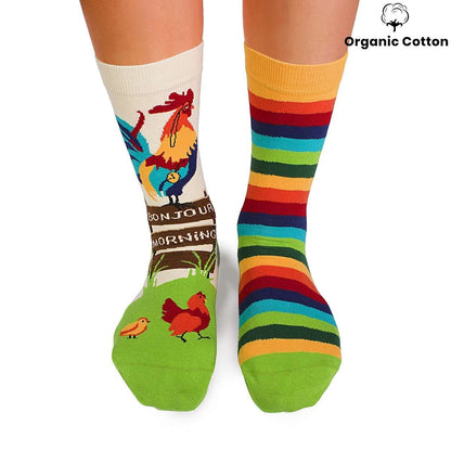 Rooster Green Novelty Socks Organic Cotton - SocksFusion