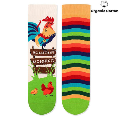 Rooster Green Novelty Socks Organic Cotton - SocksFusion