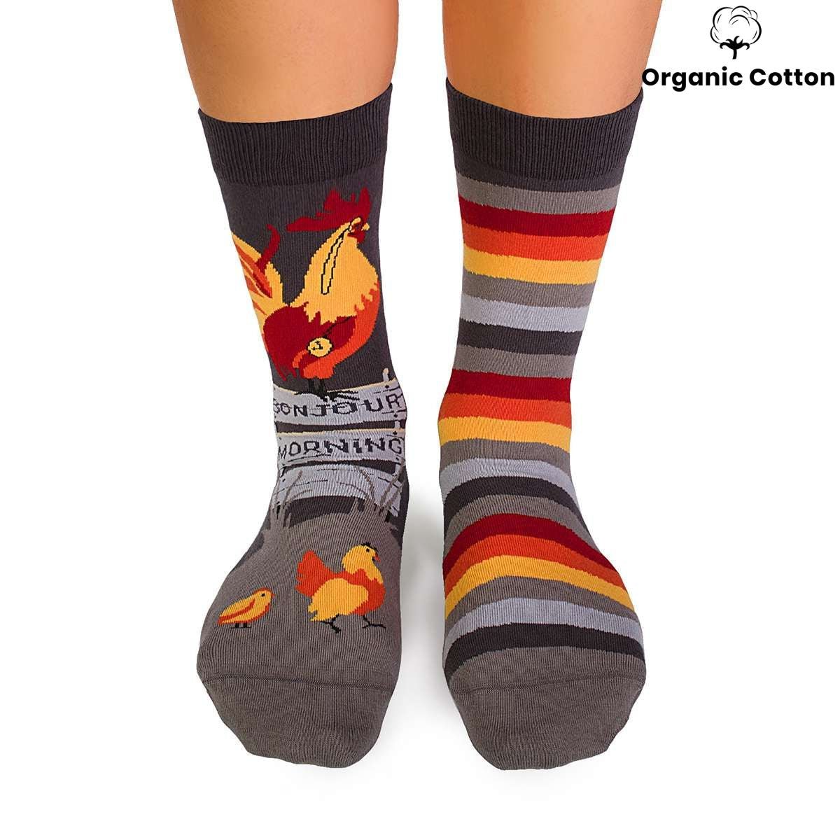 Rooster Grey Novelty Socks Organic Cotton - SocksFusion