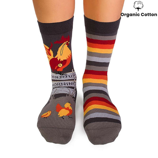 Rooster Grey Novelty Socks Organic Cotton - SocksFusion