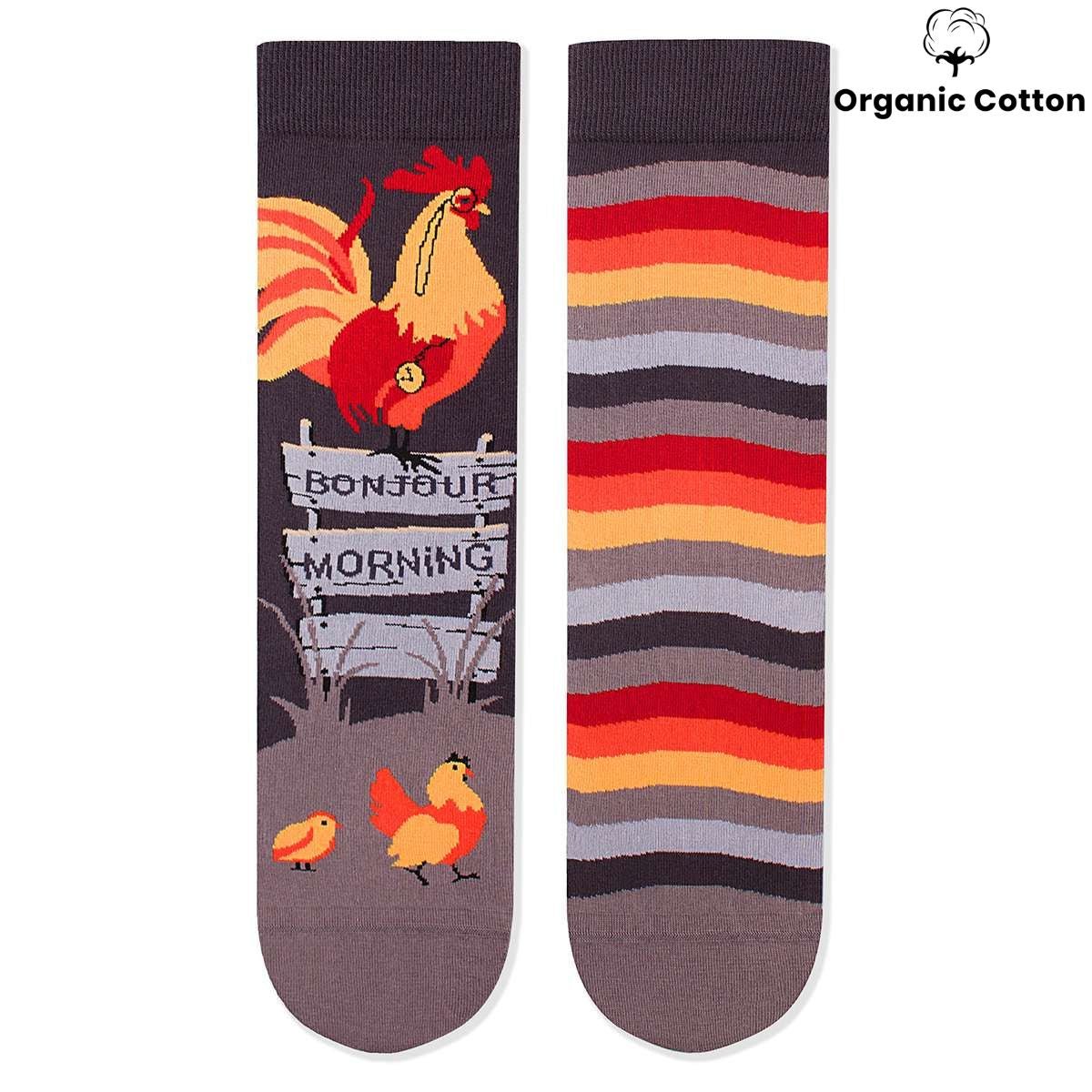 Rooster Grey Novelty Socks Organic Cotton - SocksFusion