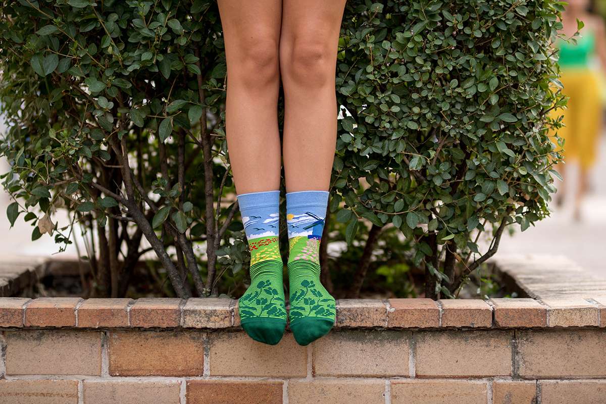 Tulips Windmill Green Novelty Socks Organic Cotton - SocksFusion